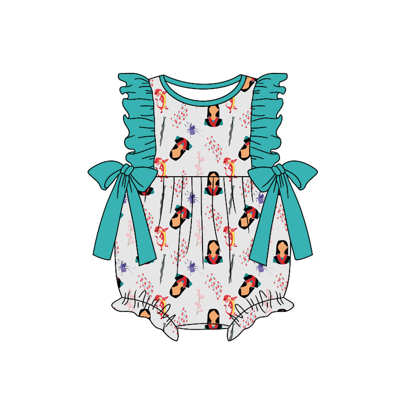 (Custom Design Preorder MOQ 5) Mulan Print Baby Girls Summer Romper