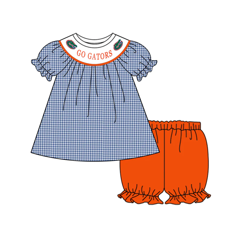 (Custom Design Preorder MOQ 5) Team's GO GATORS Print Girls Summer Clothes Set