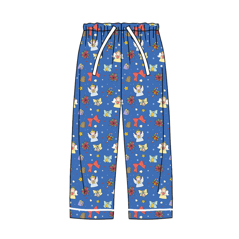 (Custom Design Preorder MOQ 5) Adult Angel Holly Candy Cane Bows Print Woman Christmas Pajamas Pants