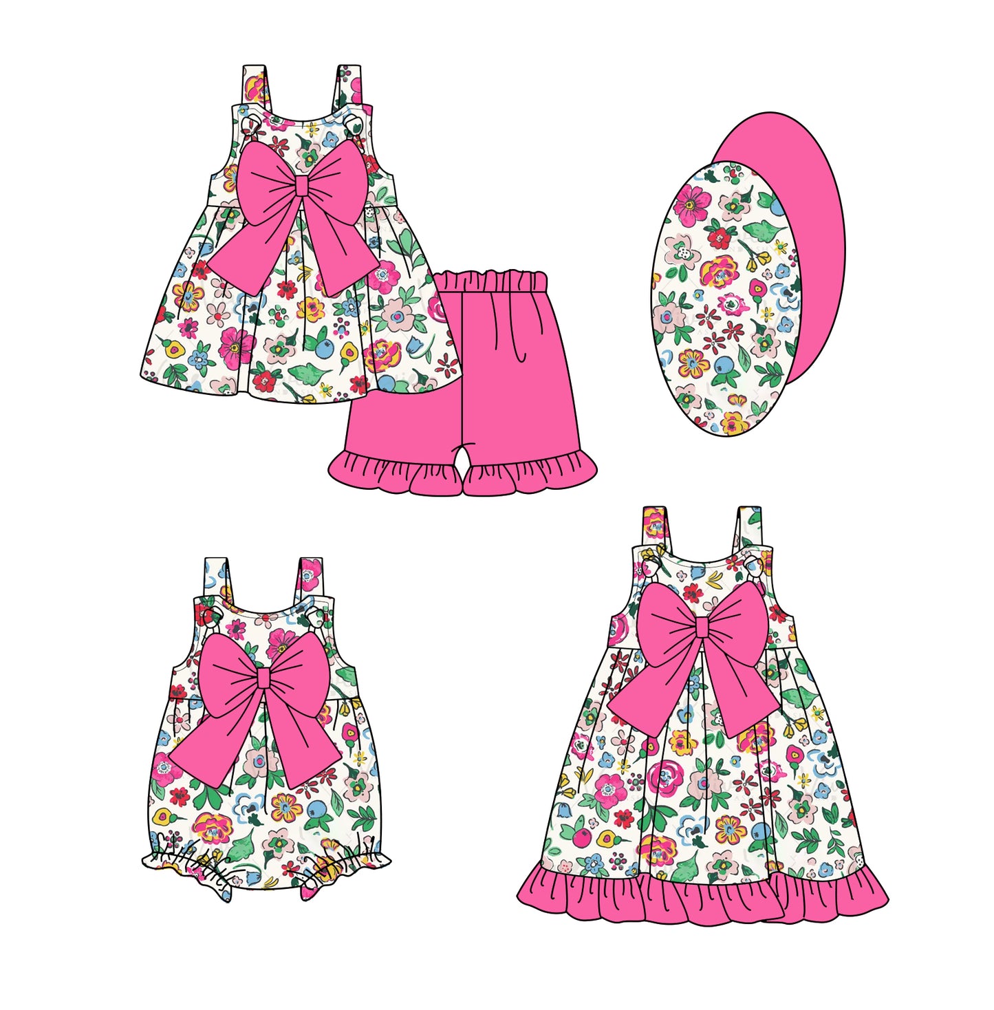 3.31(Custom Design Preorder MOQ 5 Each Design) Colorful Flowers Print Girls Summer Matching Clothes Sisters Wear