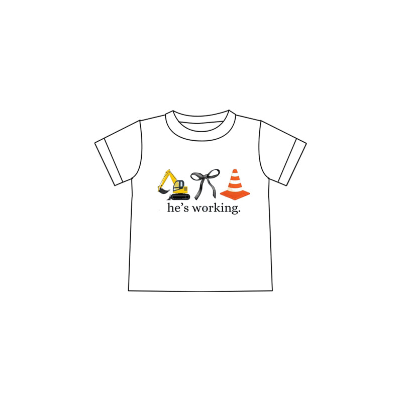 (Custom Design Preorder MOQ 5 )NO.22 he's working bow Print Girls Summer Tee Shirts Top