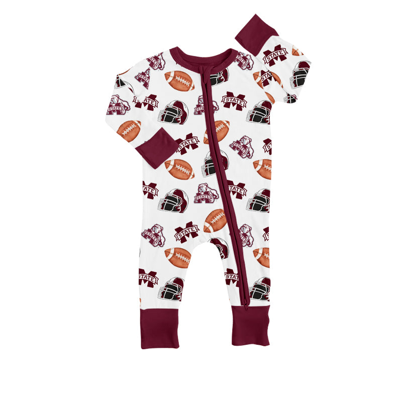 (Custom Design Preorder MOQ 5) Team's Mississippi State Print Baby Sleeper Zipper Romper