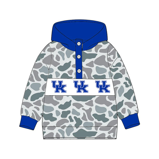 (Custom Design Preorder MOQ 5) Team's Kentucky Camo Print Kids Long Sleeve Buttons Hoodie Top