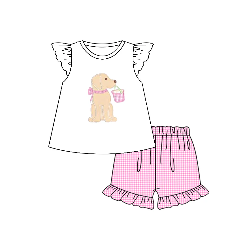 (Custom Design Preorder MOQ 5) Dog Print Girls Summer Clothes Set
