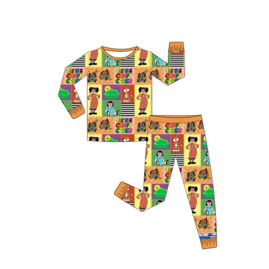 (Custom Design Preorder MOQ 20) Cartoon Animals Print Kids Fall Bamboo Pajamas Clothes Set