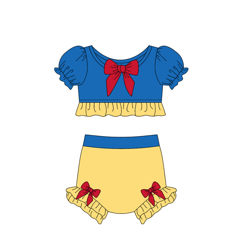 2.25(Custom Design Preorder MOQ 5) Cartoon Princess Blue Yellow Color Girls 2 Piece Swimsuits