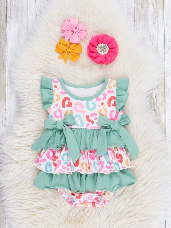 (Custom Design Preorder MOQ 5) Colorful Leopard Print Baby Girls Summer Romper