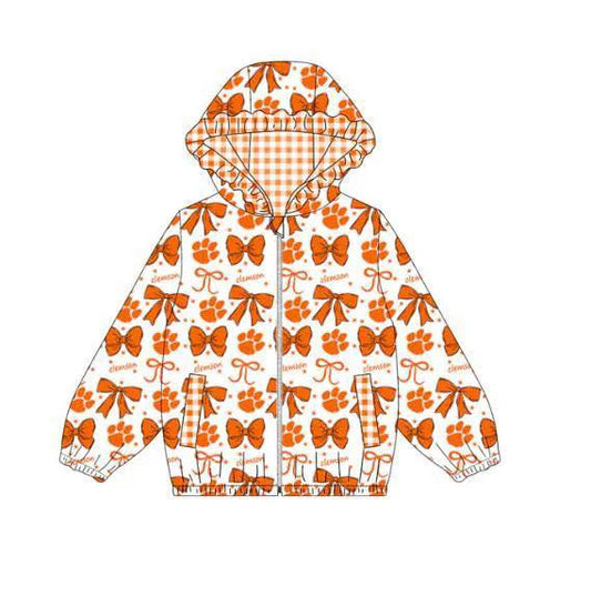 (Custom Design Preorder MOQ 5) Team's Clemson Tigers Bows Print Pockets Girls Long Sleeve Zipper Jackets Top