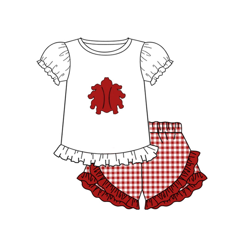 (Custom Design Preorder MOQ 5) Team's Fordyce White Top Plaid Shorts Girls Summer Clothes Set