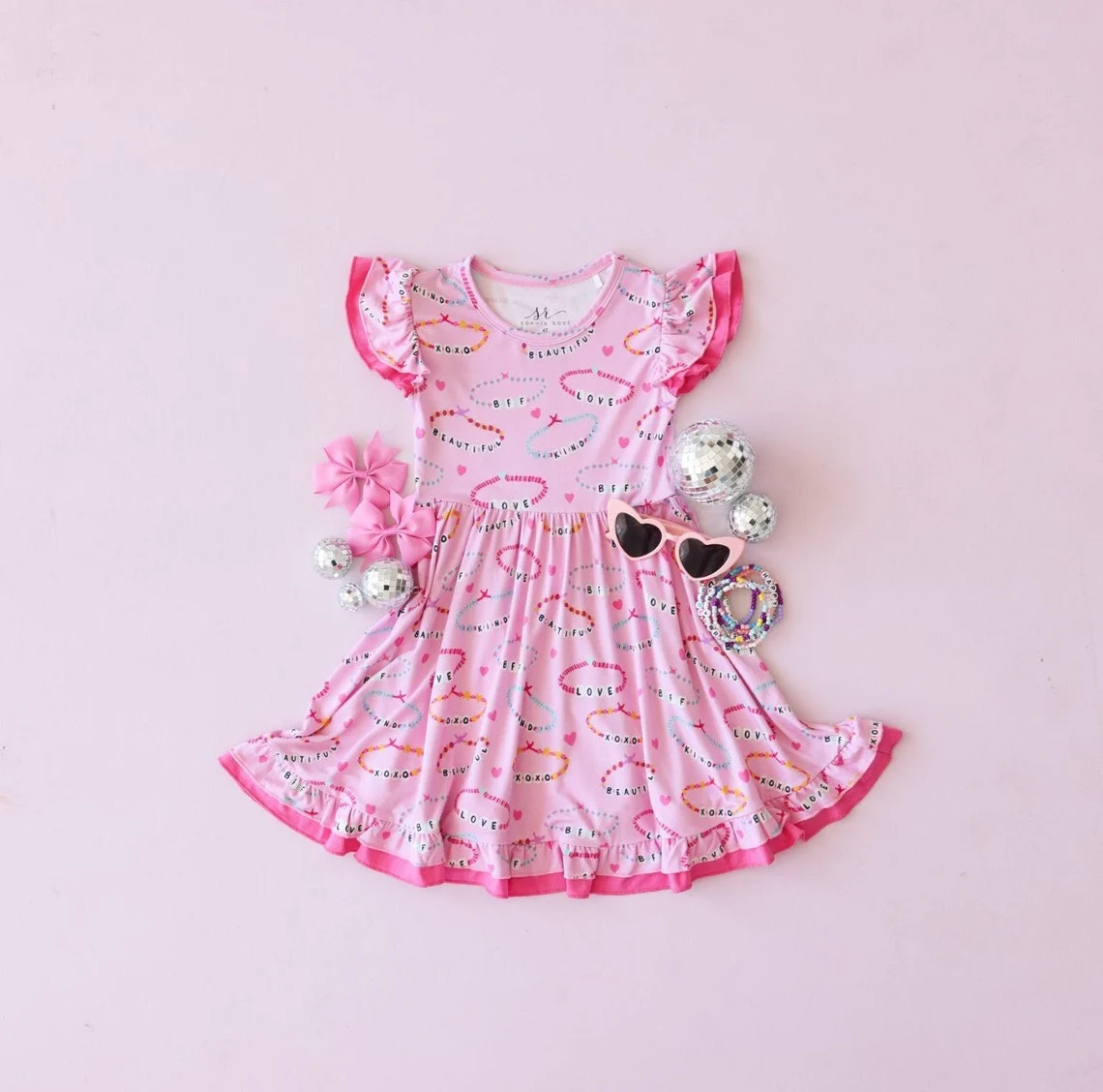 (Custom Design Preorder MOQ 5) Singer Swiftie Pink Print Girls Knee Length Dress