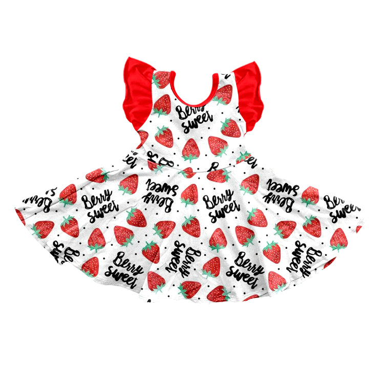 (Custom Design Preorder MOQ 5) Strawberry Print Girls Summer Knee Length Dress