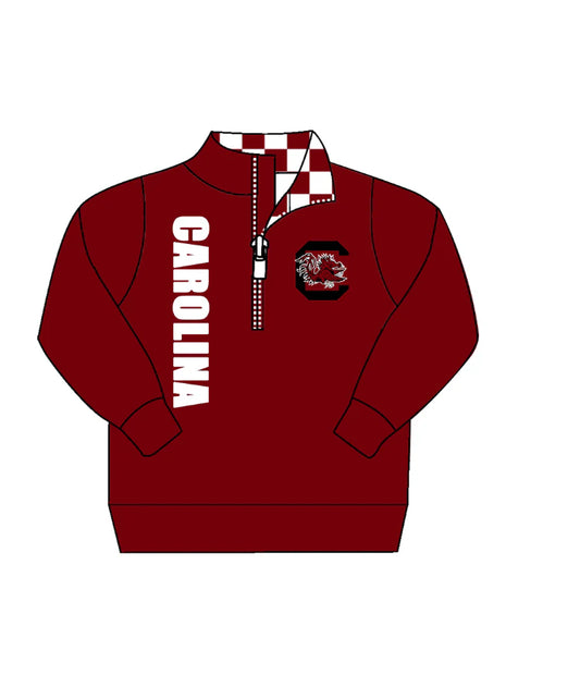 (Custom Design Preorder MOQ 5) Team's GAROLINA Wine Print Kids Long Sleeve Zipper Pullover Top
