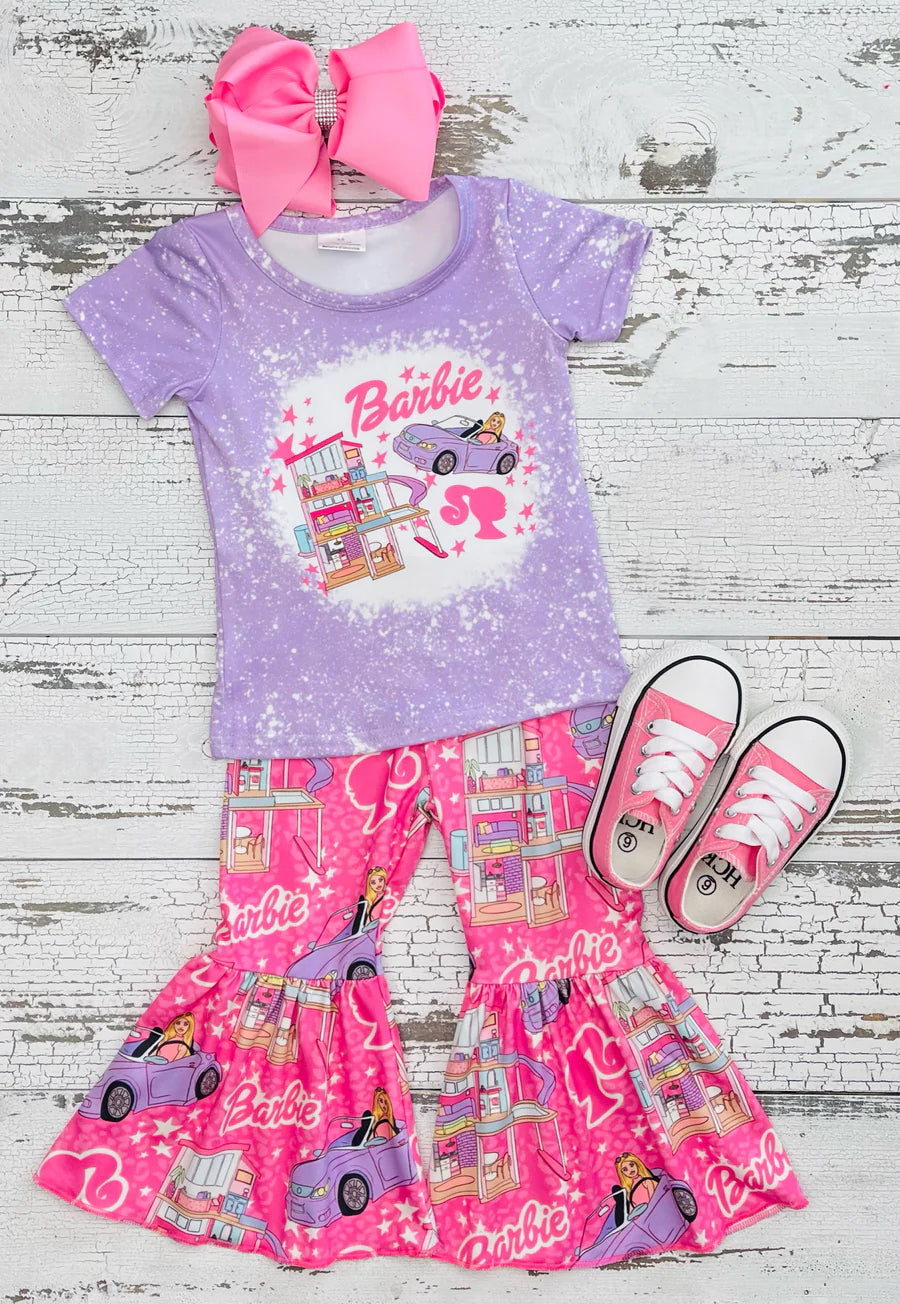 GSPO0798 Pink BA print girls bell pants clothes set