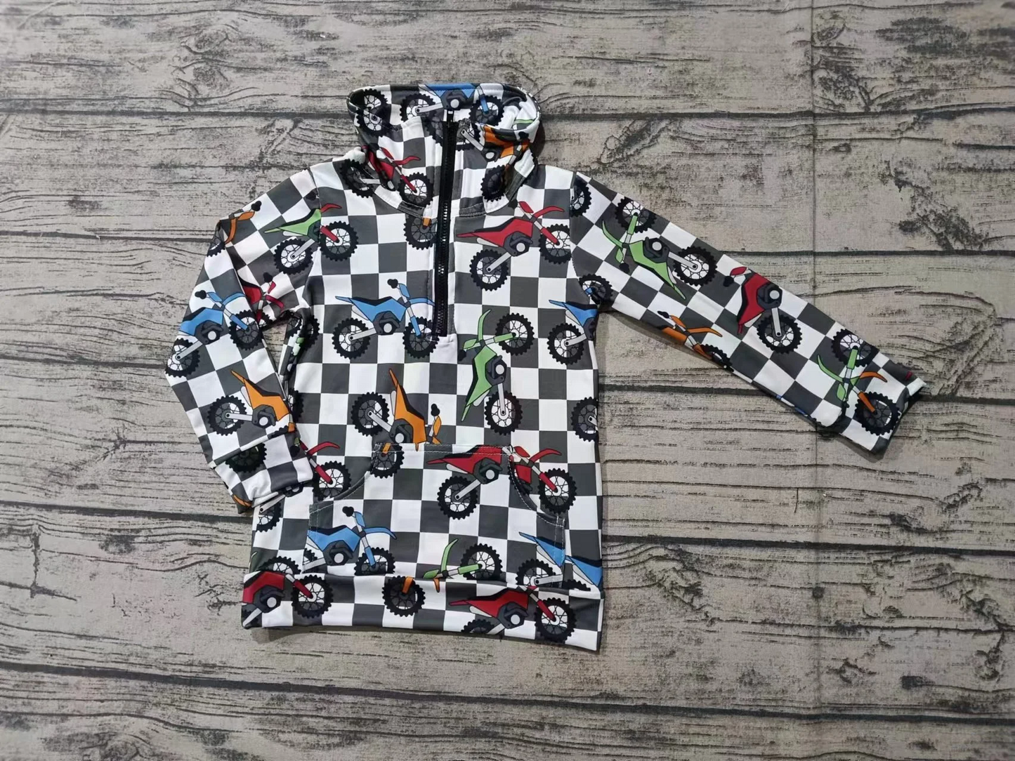 (Custom Design Preorder MOQ 5) Motorbike Plaid Print Boys Pullover Tee Shirts Top