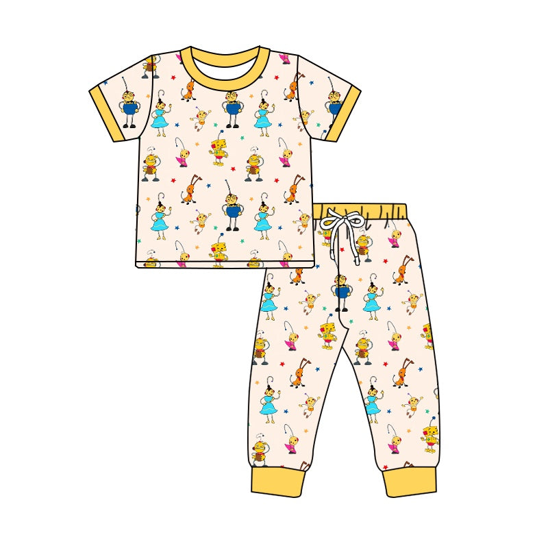 (Custom Design Preorder MOQ 5) Yellow Cartoon Print Boys Pajamas Clothes Set