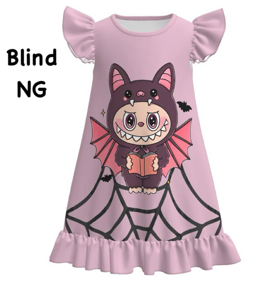 (Custom Design Preorder MOQ 5 ) Cartoon Labub* Web Print Girls Halloween Knee Length Dress