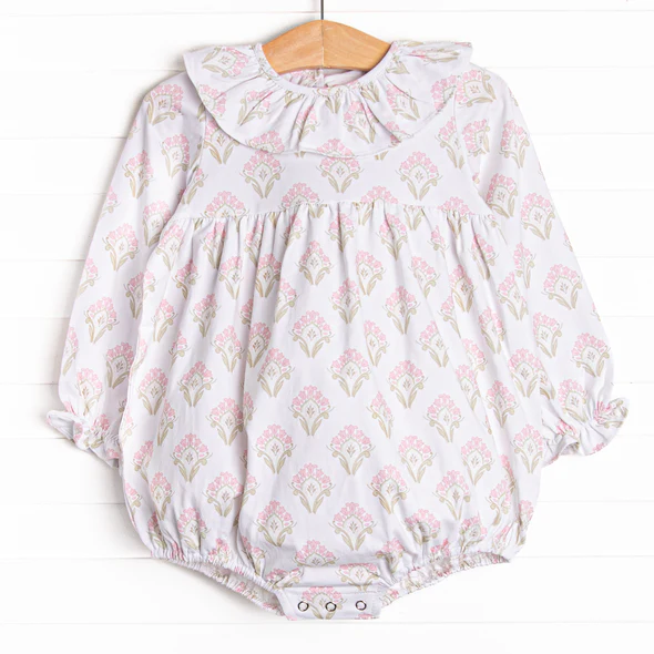 (Custom Design Preorder MOQ 5) Pink Flowers White Print Baby Girls Romper