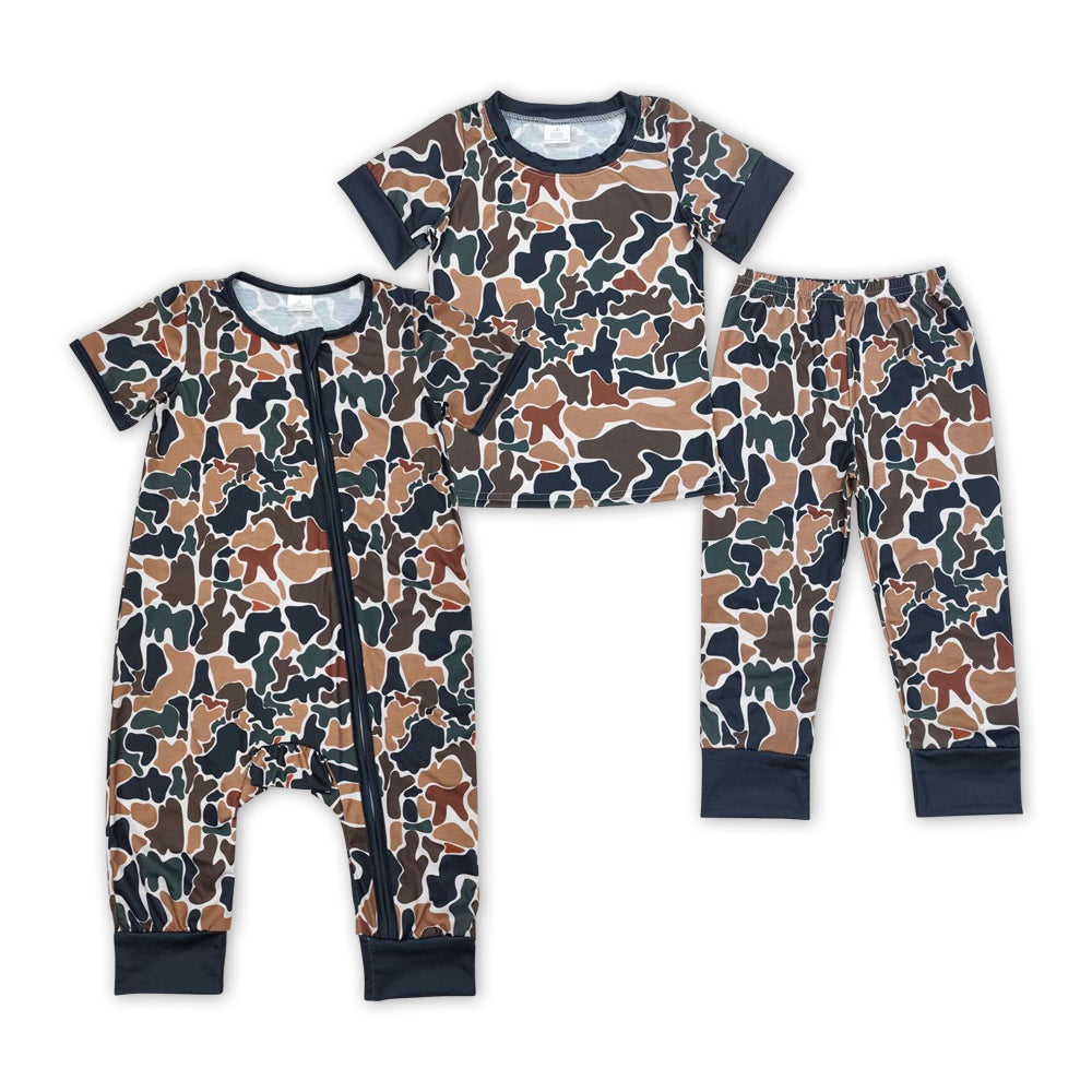 Dark Brown Camo Print Brother's Summer Matching Bamboo Pajamas Clothes