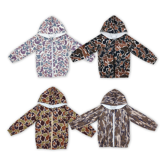 4 Colors Camo Print Pockets Kids Hoodie Zipper Jacket Tops