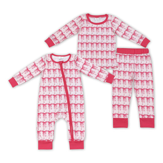 Pink Bows Print Sisters Matching Pajamas Clothes