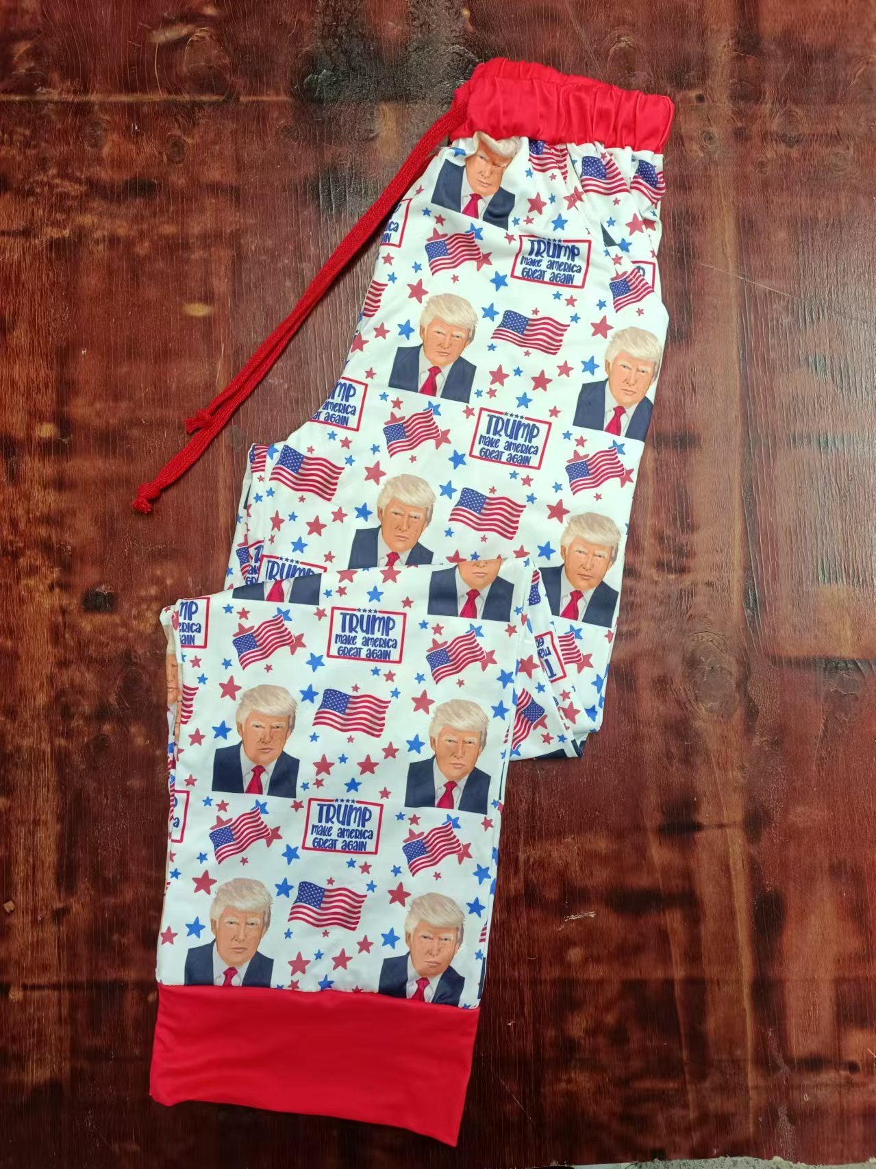 (Custom Design Preorder MOQ 3 ) Adult Trump Flag Print Adult Pajamas Pants