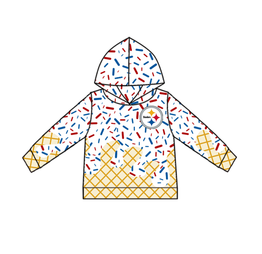 (Custom Design Preorder MOQ 5) Team's Steelers Sprinkles Print Kids Long Sleeve Hoodie Top