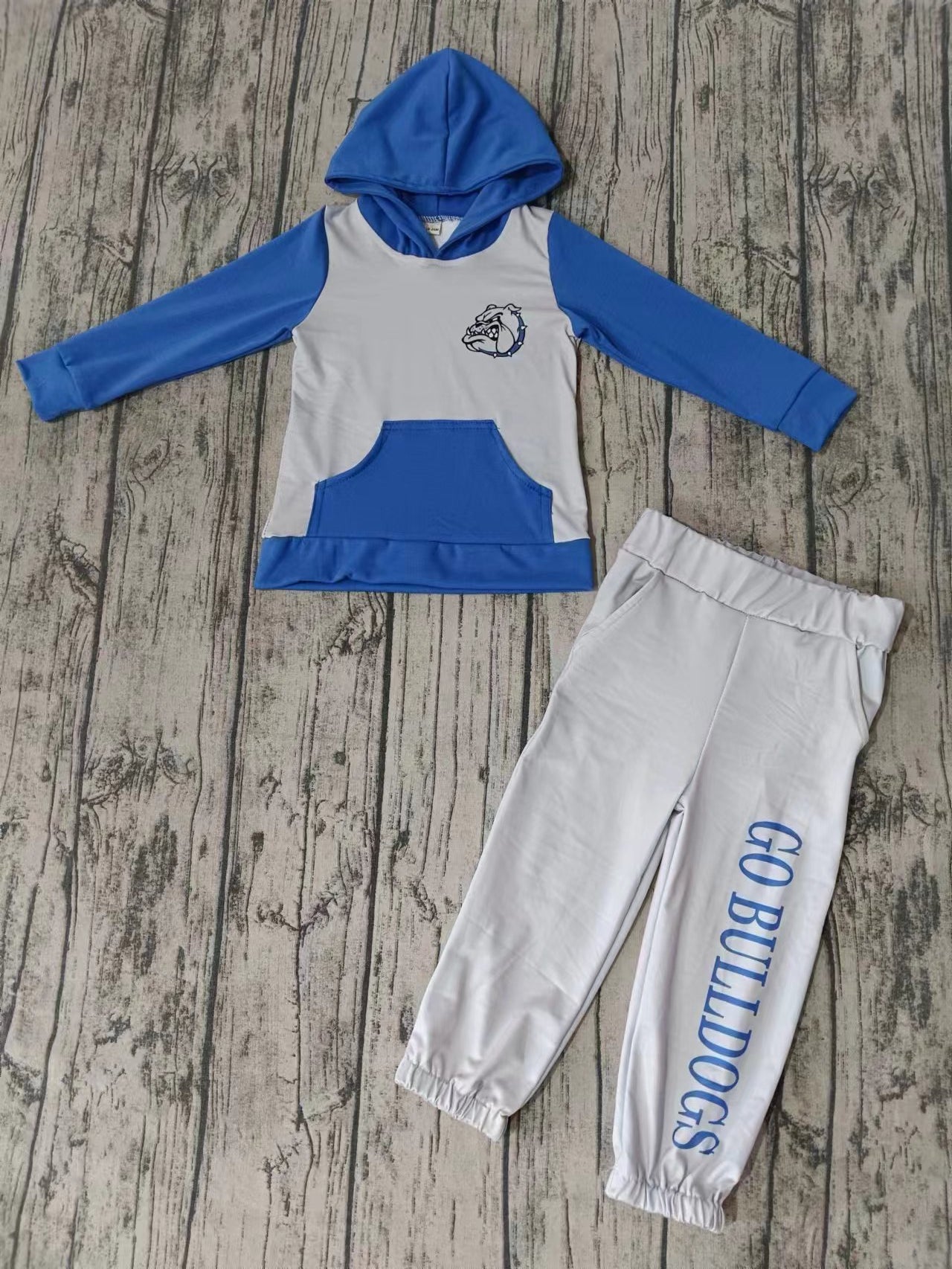 (Custom Design Preorder MOQ 3 ) Team's GO BULLDOGS Print Boys Fall Hoodie Clothes Set