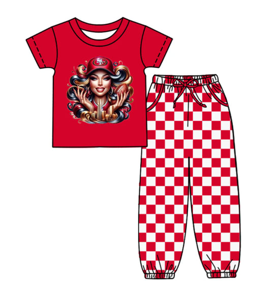 (Custom Design Preorder MOQ 5) Team's SF Top Plaid Joggers Kids Clothes Set