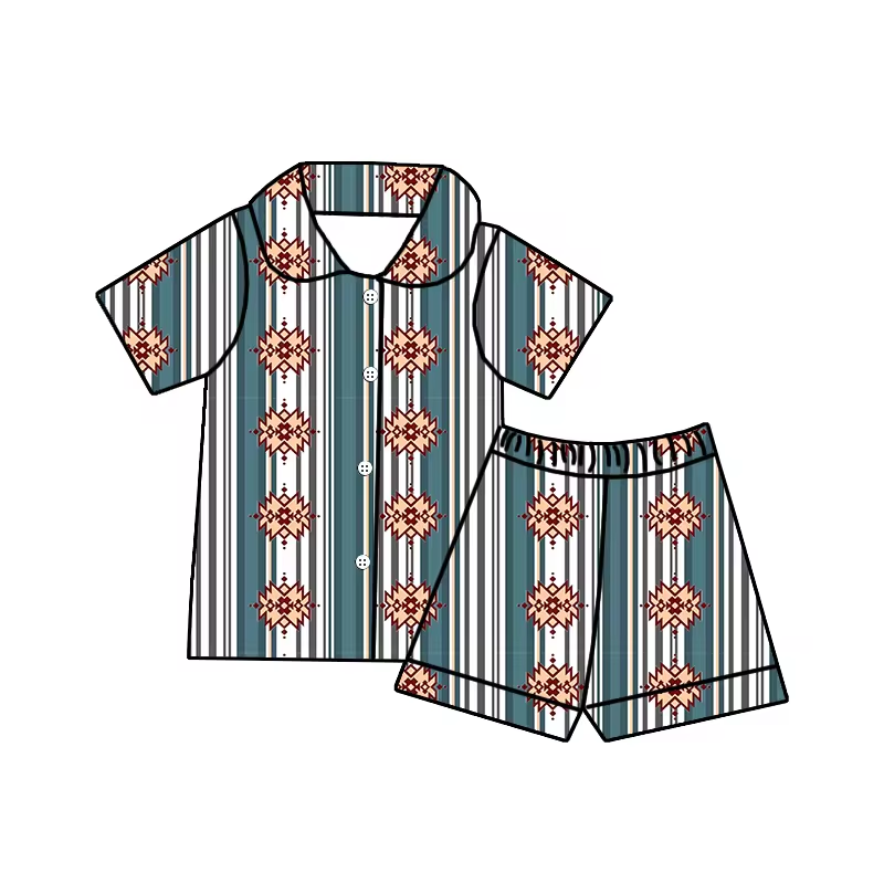 (Custom Design Preorder MOQ 5) Aztec Print Kids Summer Pajamas Western Clothes Set