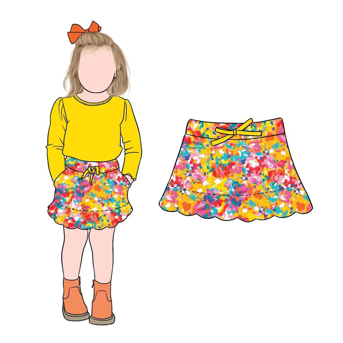 (Custom Design Preorder MOQ 5) Yellow Top Flowers Shorts Skirts Girls Clothes Set