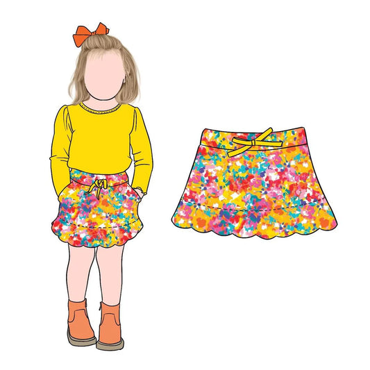 (Custom Design Preorder MOQ 5) Yellow Top Flowers Shorts Skirts Girls Clothes Set
