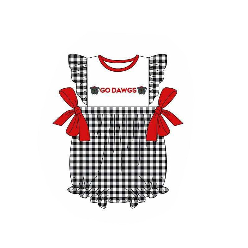 (Custom Design Preorder MOQ 5) Team's GO DAWGS Plaid Print Baby Girls Summer Romper
