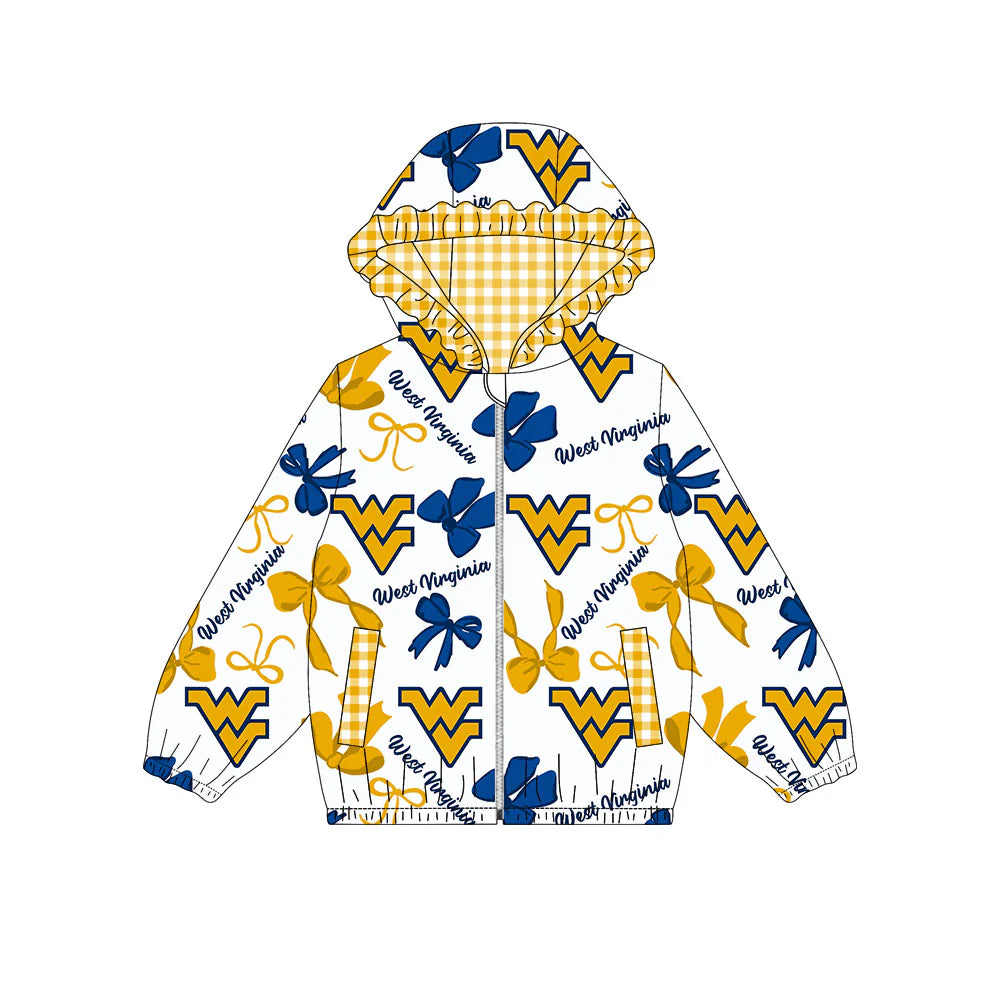 (Custom Design Preorder MOQ 5) Team's West Vinginia Bows Print Pockets Girls Long Sleeve Zipper Jackets Top