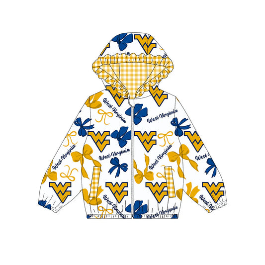 (Custom Design Preorder MOQ 5) Team's West Vinginia Bows Print Pockets Girls Long Sleeve Zipper Jackets Top