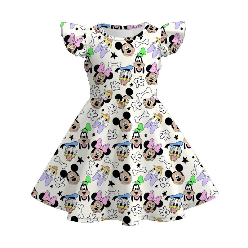 (Custom Design Preorder MOQ 5) Cartoon Mouse Stars Print Girls Summer Knee Length Dress