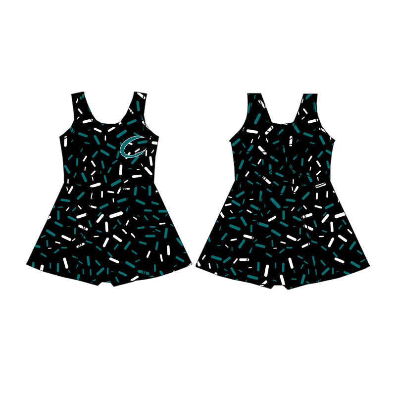 (Custom Design Preorder MOQ 5) Team's Crushers Sprinkles Black Print Shorts Skirts Girls Summer Yoga Dress