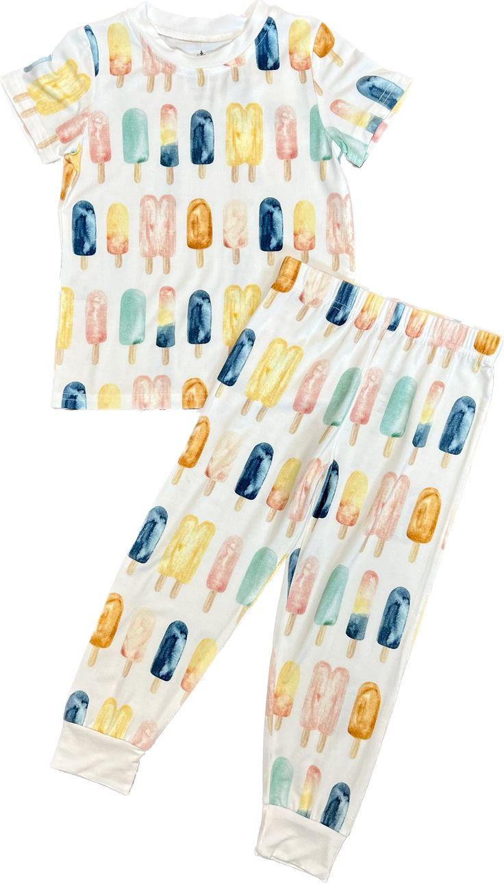 (Custom Design Preorder MOQ 5) Colorful Popsicle Print Girls Pajamas Clothes Set