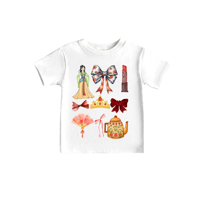 (Custom Design Preorder MOQ 5)NO.9 Cartoon Princess Bows Print Girls Summer Tee Shirts Top