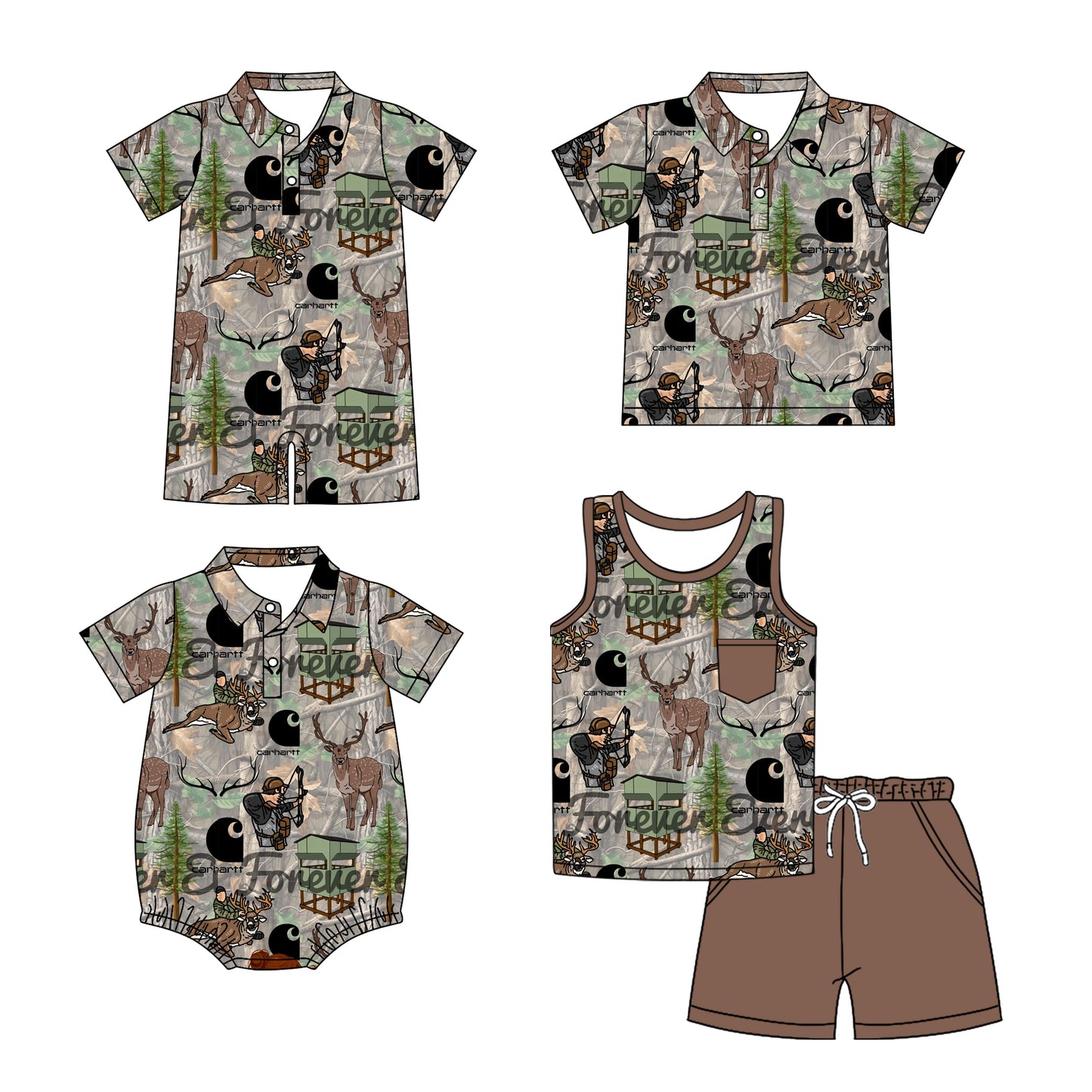 3.27(Custom Design Preorder MOQ 5 Each Design) Shopping Carhar* Camo Deer Print Boys Summer Matching Clothes Brothers Wear