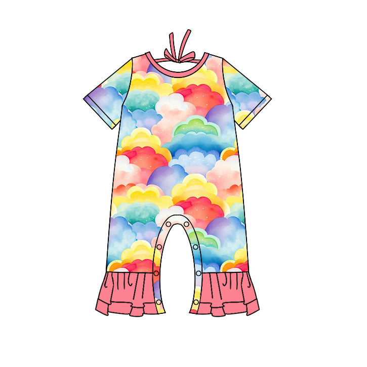 (Custom Design MOQ 5)Colorful Cloud Print Baby Girls Romper