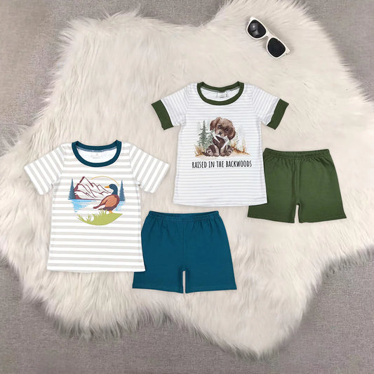 Duck Dog Print Boys Summer Hunting Clothes Set Brothers  Wear