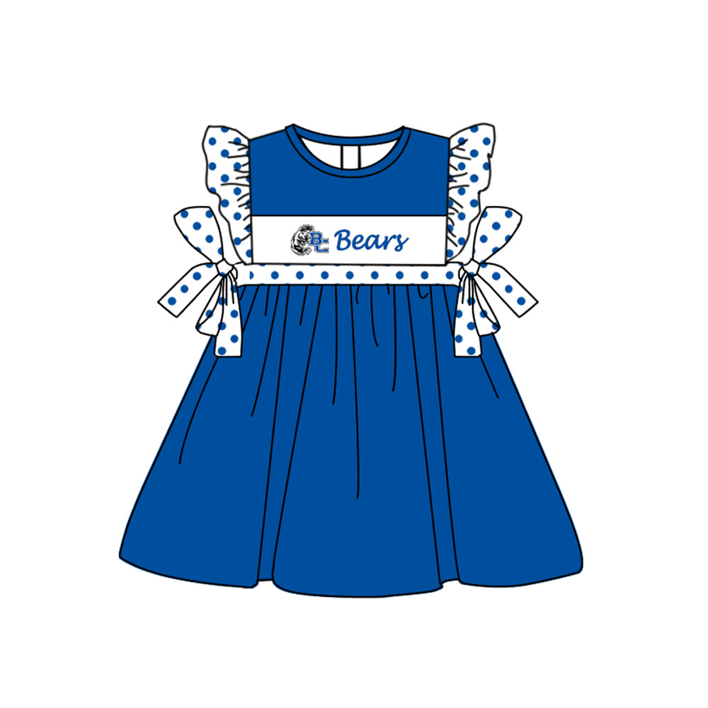 (Custom Design Preorder MOQ 5) Team's BC Blue Print Girls Summer Knee Length Dress