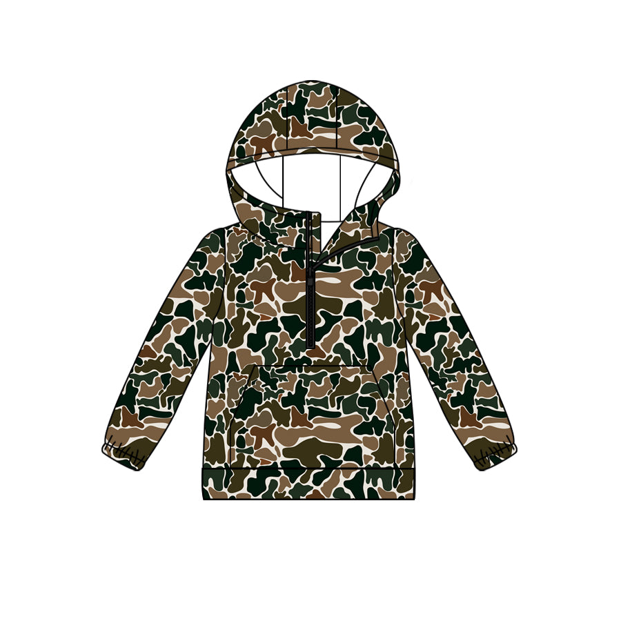 (Custom Design Preorder MOQ 5) Brown Camo Print Adult Hoodie Zipper Pocket Top