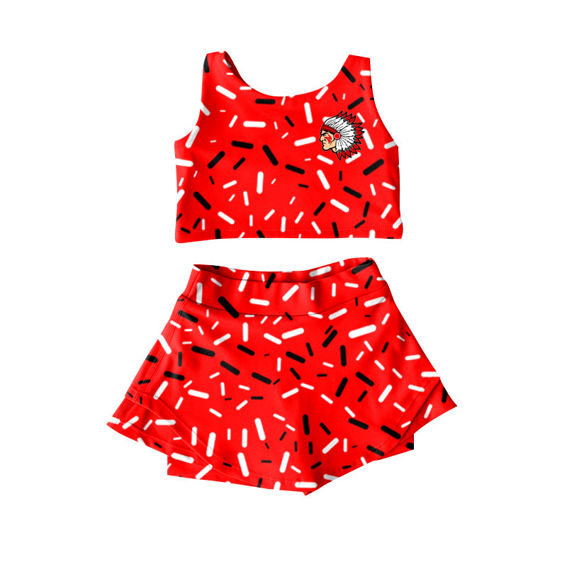 (Custom Design Preorder MOQ 5) Team's Guin Elementary Sprinkles Print Shorts Skirts Girls Summer Yoga Clothes Set