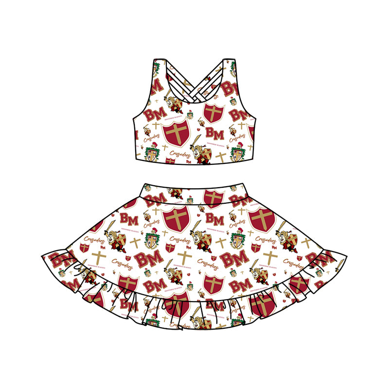 (Custom Design Preorder MOQ 5) Team's Brother Martin Print Girls Summer Shorts Knee Length Dress