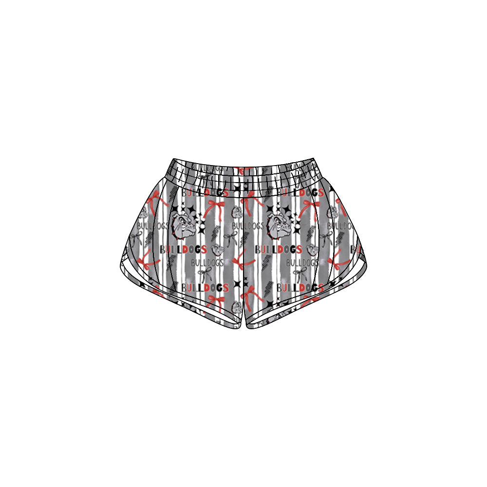(Custom Design Preorder MOQ 5 Each Item) Team's Bulldogs Bows Print Zipper Pockets Summer Bottom Shorts Mom and Me Matching Clothes