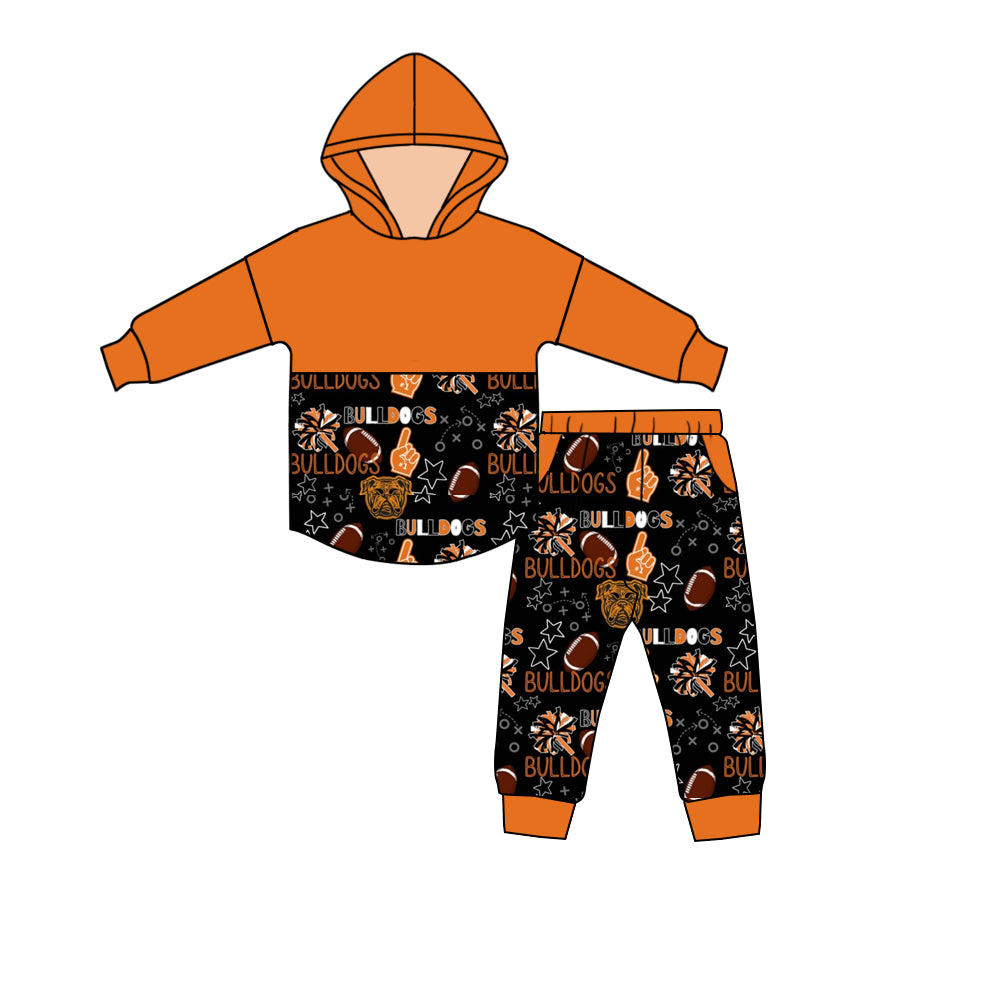 (Custom Design Preorder MOQ 5) Team's Bulldogs Stars Hoodie Top Pockets Pants Kids Clothes Set