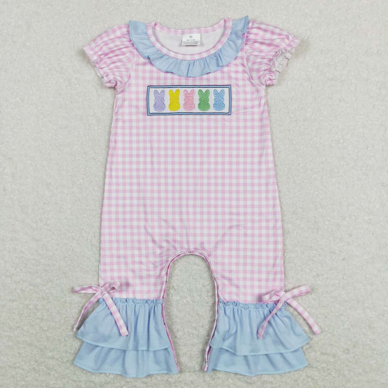 3 Colors Bunny Embroidery Baby Easter Matching Romper Sibling Wear