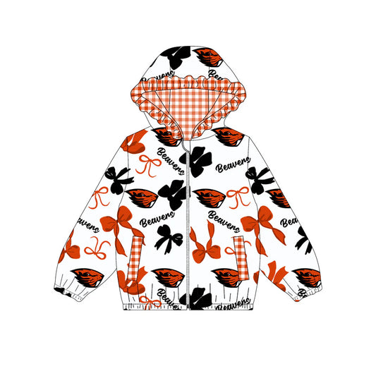 (Custom Design Preorder MOQ 5) Team's Beavers Bows Print Pockets Girls Long Sleeve Zipper Jackets Top