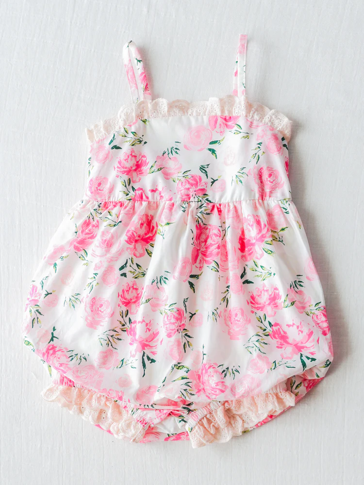 (Custom Design Preorder MOQ 5) Pink Flowers Print Ruffle Baby Girls Summer Romper